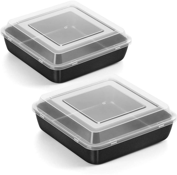 Quadratische Kuchenform 2er Set 21x21x5cm Edelstahl Backform Luftdichter Deckel