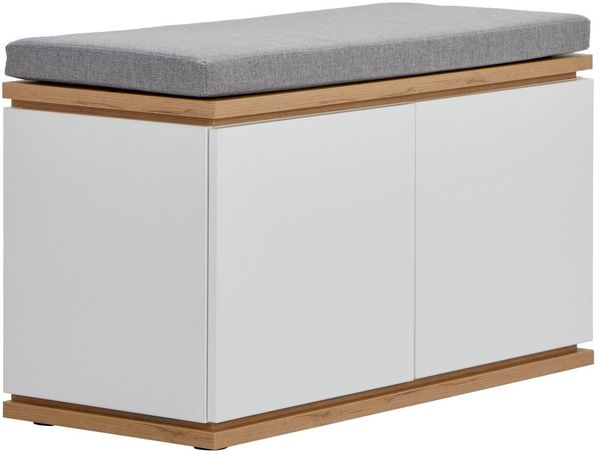 XORA 'YAMAEL' Bank mit Stoffkissen, Holznachbildung Weiß Eiche Artisan, 85 x 52 x 38 cm, 120 kg belastbar