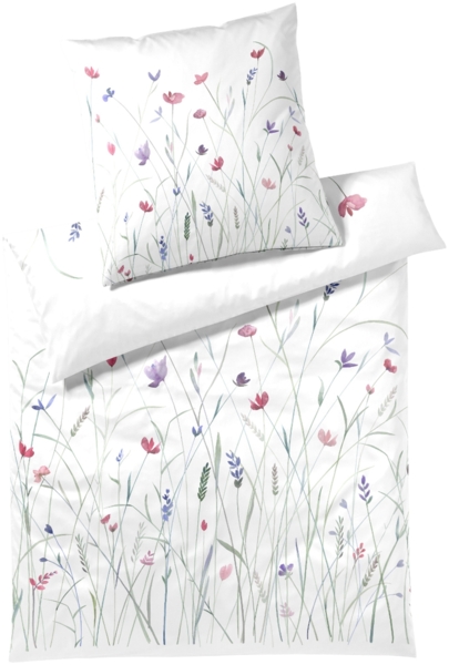 Elegante Mako Satin Bettwäsche Highlife 24556-0 weiß geblümt 135x200 Bild 1