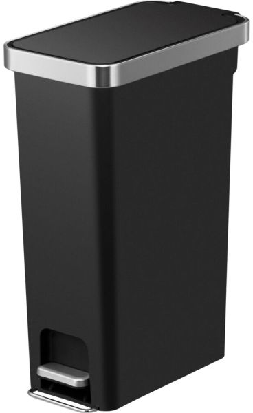 Tretmülleimer EKO Hana Slim schwarz Kunststoff/Edelstahl 40 l mit Rollen Soft-Close