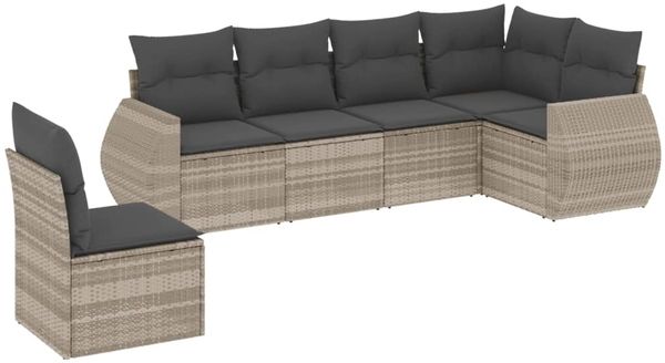 vidaXL 6-tlg. Garten-Sofagarnitur mit Kissen Hellgrau Poly Rattan 3221431 Bild 2