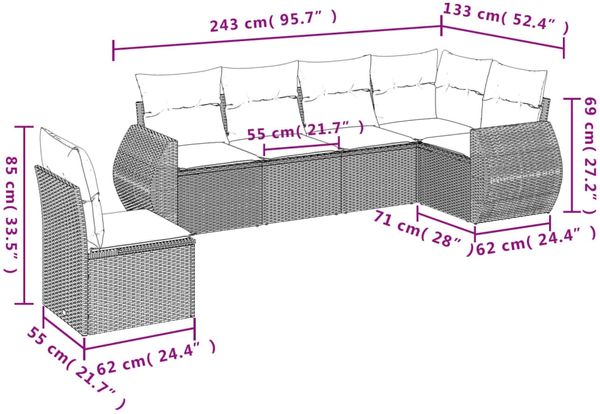 vidaXL 6-tlg. Garten-Sofagarnitur mit Kissen Hellgrau Poly Rattan 3221431 Bild 7