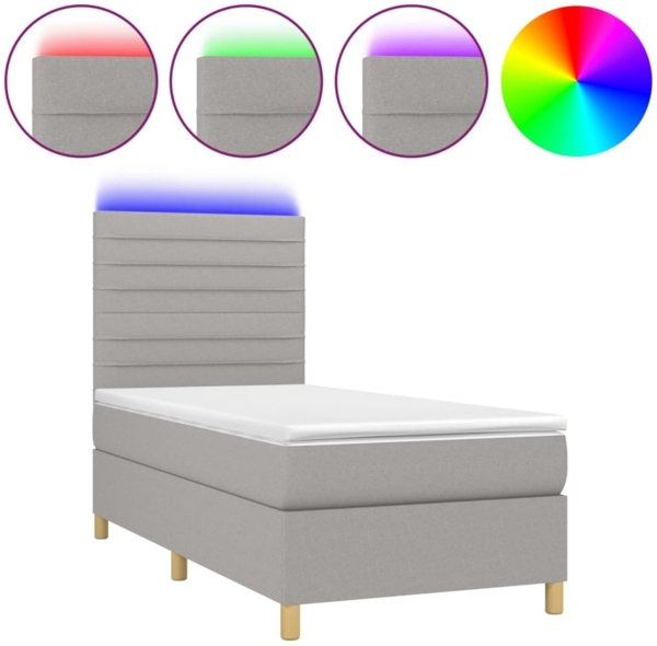 vidaXL Boxspringbett mit Matratze & LED Hellgrau 100x200 cm Stoff 3135493