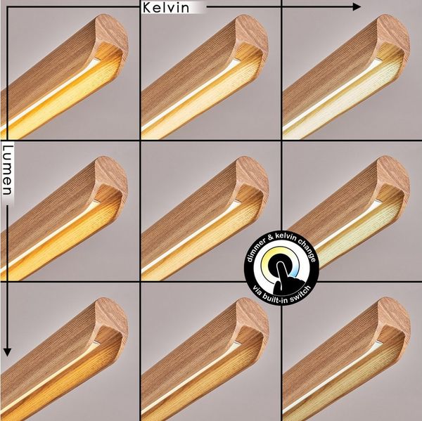 hofstein Pendelleuchte dimmbare Pendellampe aus Metall/Holz/Kunststoff in Schwarz/Natur/Weiß, ohne Leuchtmittel, HängeRetro mit Holzbalken und Touchdimmer, CCT, Höhe max. 170 cm