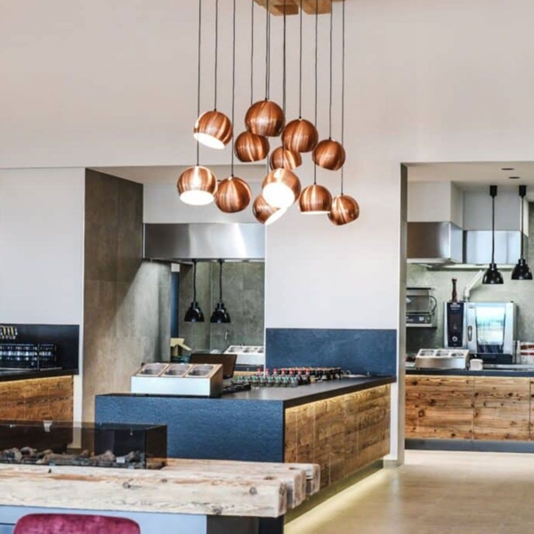 s.luce Ball Esstisch-Pendelleuchte drehbarer Schirm Ø 20cm 160cm Baldachin Kupfer Bild 2