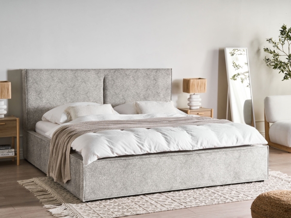 Beliani 'Moissac' Polsterbett mit Stauraum, 180x200 cm, Strickvelours grau