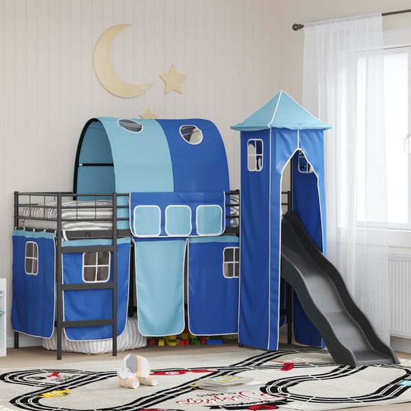 vidaXL Kinderloftbett Schwarz und Blau 75 x 190 cm Metall 42020878