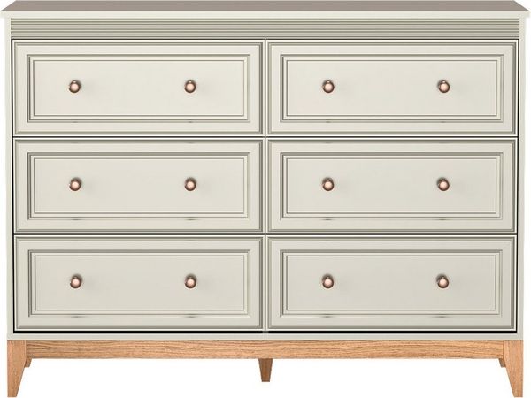 Lomadox Kommode WILNA-161, Beige, 135,5 cm breit, feine Profilfräsung, Massivholz Füße, Softclose