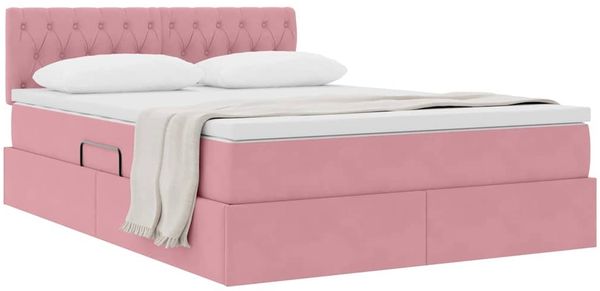 vidaXL Aufbewahrungsbett mit Matratze Rosa 140 x 200 cm Samt 3370826 Bild 3