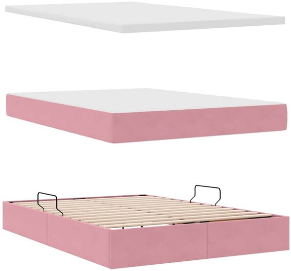 vidaXL Aufbewahrungsbett mit Matratze Rosa 140 x 200 cm Samt 3370826 Bild 8