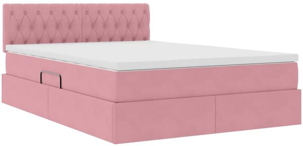 vidaXL Aufbewahrungsbett mit Matratze Rosa 140 x 200 cm Samt 3370826 Bild 5