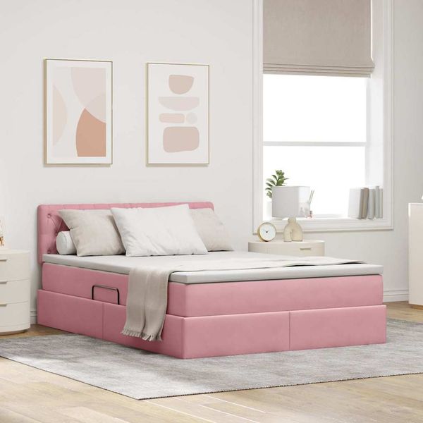 vidaXL Aufbewahrungsbett mit Matratze Rosa 140 x 200 cm Samt 3370826