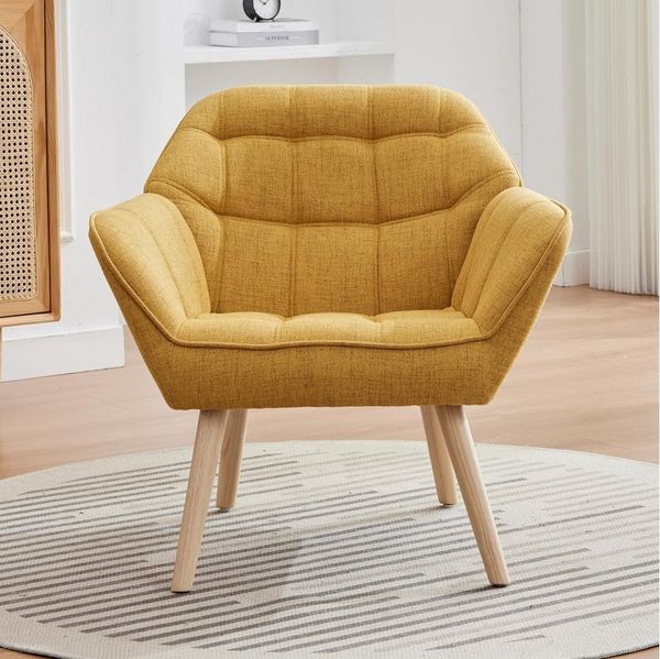WAHSON OFFICE CHAIRS Ohrensessel mit Massivholz-/Metallbeinen Moderner Sessel aus Leinen/Samt