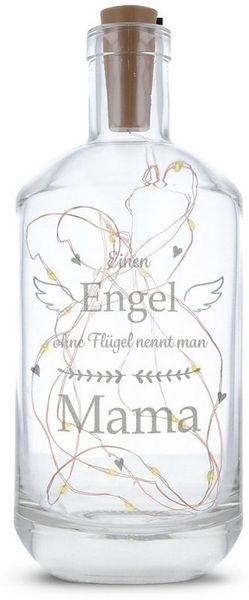 GRAVURZEILE Lichterkette Flasche mit Gravur - Engel ohne Flügel nennt man Mama, Glasflasche mit Lichterkette für Mama zum Muttertag