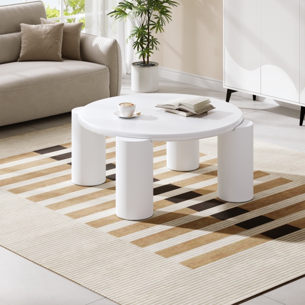 Couchtisch White Cloud, runder Beistelltisch mit 4 stabilen Beinen, glatte Kanten, kompakt für Wohnzimmer & Balkon, MDF, Weiß Bild 2