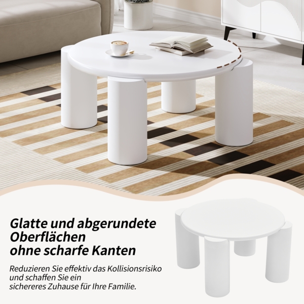 Couchtisch White Cloud, runder Beistelltisch mit 4 stabilen Beinen, glatte Kanten, kompakt für Wohnzimmer & Balkon, MDF, Weiß Bild 8
