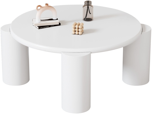 Couchtisch White Cloud, runder Beistelltisch mit 4 stabilen Beinen, glatte Kanten, kompakt für Wohnzimmer & Balkon, MDF, Weiß Bild 7