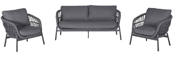 Lounge Set 3tlg. Balu Loungemöbel Sitzgruppe Gartenlounge Olefin Auflagen Anthrazit