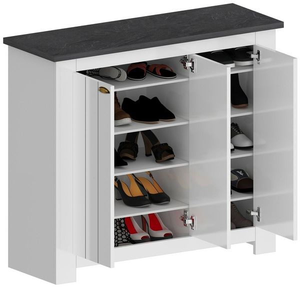 Dmora Schuhregal Seprio, platzsparendes Schuhregal mit 3 Türen, multifunktionale Eingangsgarderobe, 114x42h100 cm, Weiß und Schiefer Bild 6
