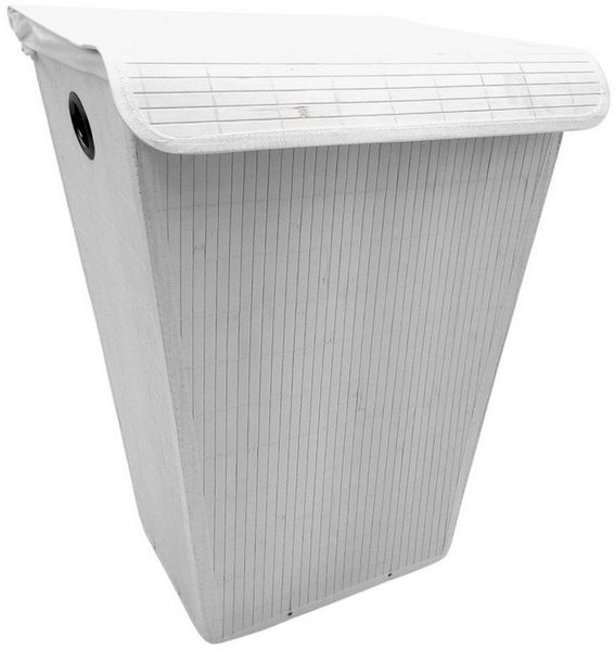 Wenko Wäschetruhe mit Sack + Deckel Weiß 55L Wäschekorb Bamboo 45x60x33cm Bambus