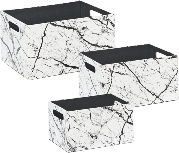 Aufbewahrungskorb Kunstleder Marmor Optik weiß schwarz 3er Set LARSA