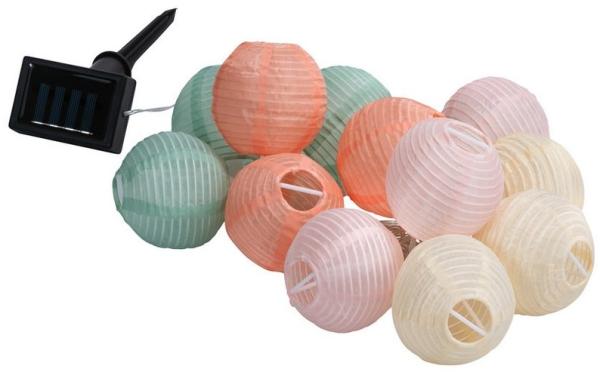 Dehner LED Solarleuchte Solar-Lichterkette Lampion mit 12 LED, 240 cm, bunt, Warmweiß, Schutzart IP44, Leuchtdauer 6 h