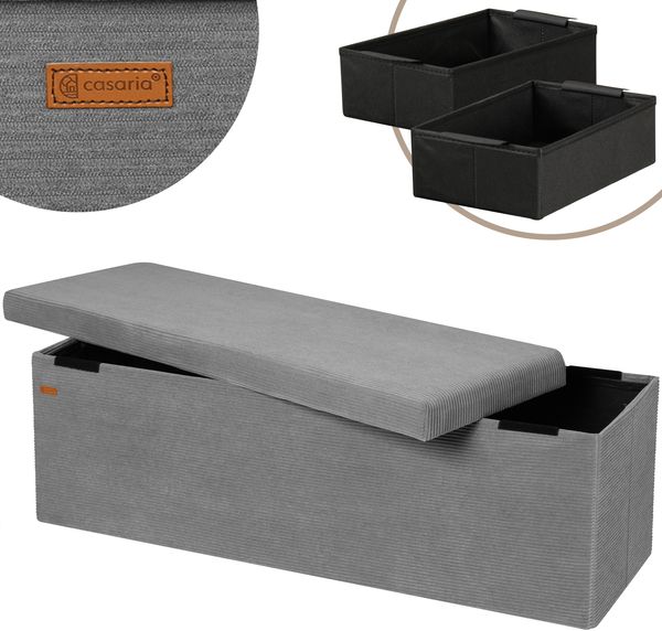 CASARIA® Sitzbank mit Stauraum Cord inkl. Boxen L Anthrazit
