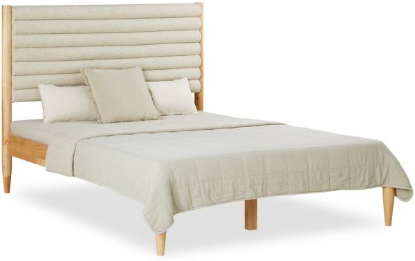 Polsterbett 140x200 cm Holzbett Beige Bouclé Doppelbett Bett Bettgestell Lattenrost Stoffbett