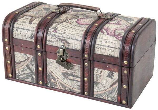 HMF Schatzkiste Schatztruhe aus Holz mit Metallschloss, dekorative Holzkiste 38 x 20 x 19 cm, Kuba