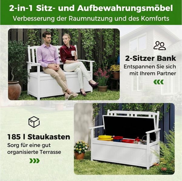 COSTWAY Gartenbank, wetterfest, Holz mit Stauraum 2-Sitzer Truhenbank