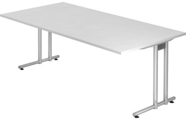 Schreibtisch NS2E C-Fuß 200x100cm Weiß Gestellfarbe: Silber