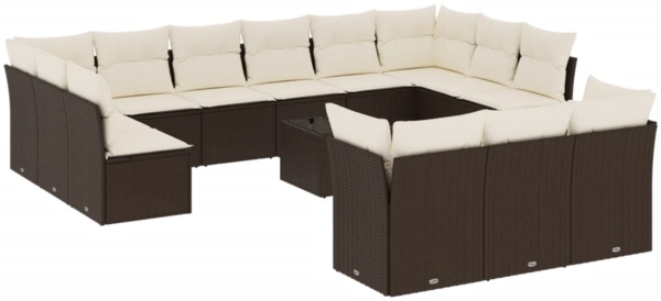 vidaXL 14-tlg. Garten-Sofagarnitur mit Kissen Braun Poly Rattan 3218463