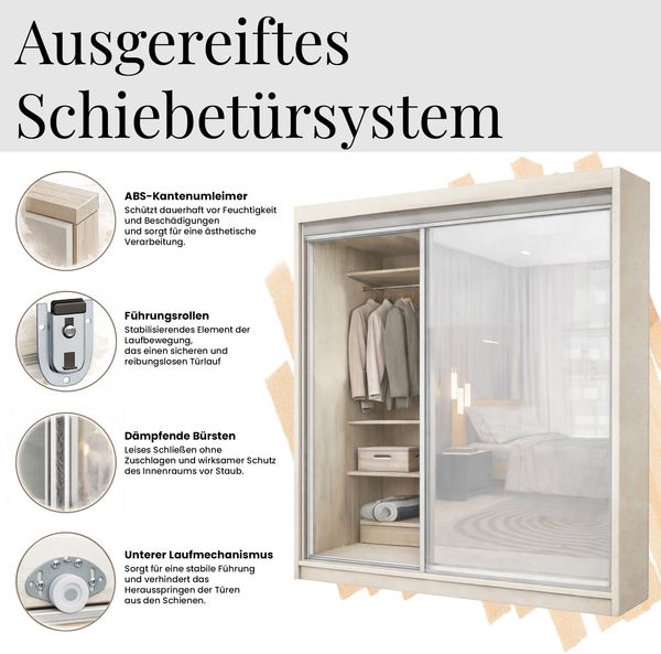 Schwebetürenschrank LUMOS in Weiß inkl. Innenausstattung, mit Lamellen-Optik, Aristan-Eiche, Breite 120 cm, moderner Kleiderschrank - mit Schubladen Bild 6