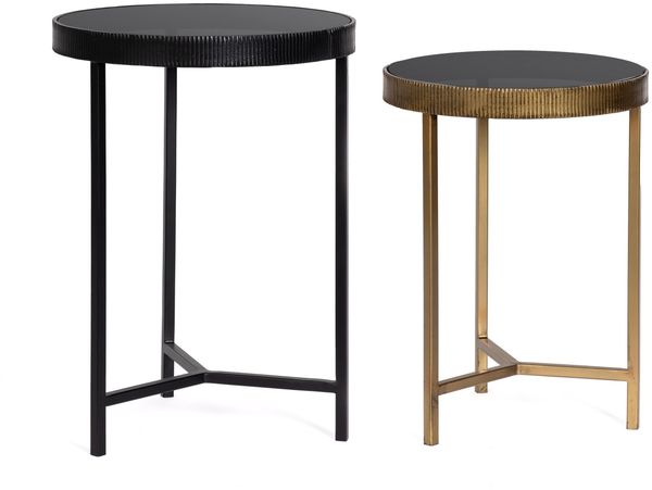 Beistelltisch Yamir 2er-Set, Metall und Glas, modern rund, schwarz gold für Dein Zuhause