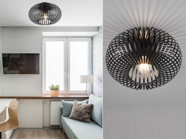 LED Deckenleuchte Gitter Lampenschirm Metall in Schwarz, Ø 30cm
