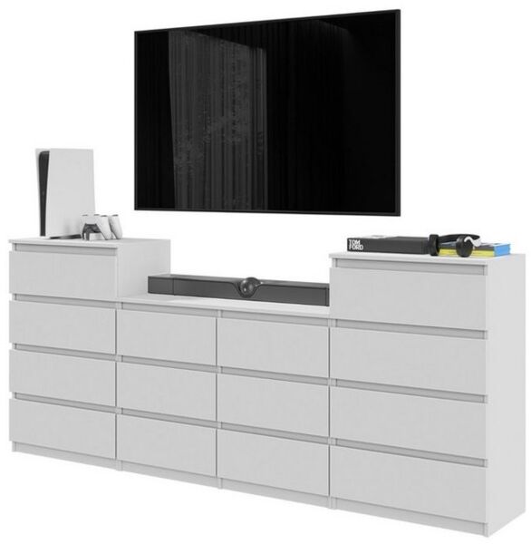 Furnica Kommode GABRIEL 4+6+4 Schubladen-Weiß Matt H92cm B220cm T33cm