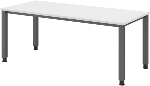 bümö manuell höhenverstellbarer Schreibtisch 180x80 cm in weiß, Metall-Gestell: Graphit - PC Tisch höhenverstellbar & belastbar bis 140 kg, Büro- und Computertisch groß, QS-19-W-G