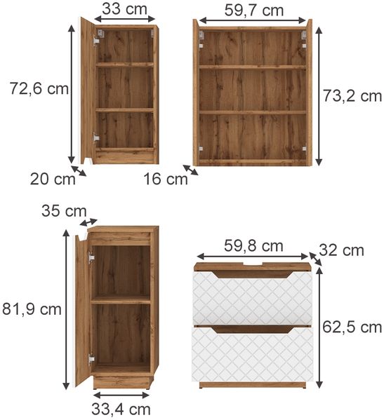 Badmöbel-Set Lotta Eiche/Weiß mit Kachelstruktur 4 Teile Vicco Bild 2