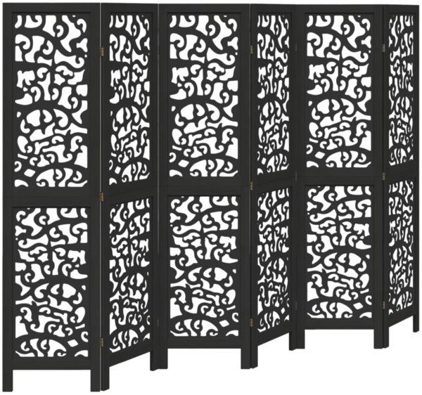 vidaXL 6-tlg. Paravent Schwarz Massivholz Paulownia 358761