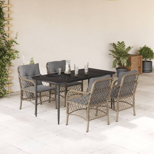 vidaXL 5-tlg. Garten-Essgruppe mit Kissen Beigemischung Poly Rattan 3212155