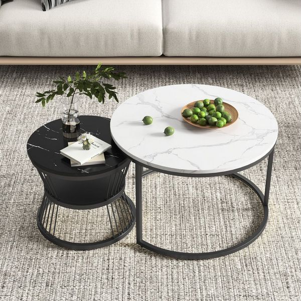 Furnishings Home Couchtisch 2er-Set runde Beistelltische aus Holz & Metall (2-St), Moderne Kaffeetische für Wohnzimmer Schlafzimmer