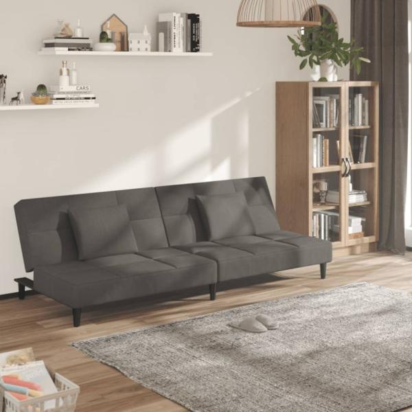 vidaXL Schlafsofa 2-Sitzer mit 2 Kissen Dunkelgrau Samt