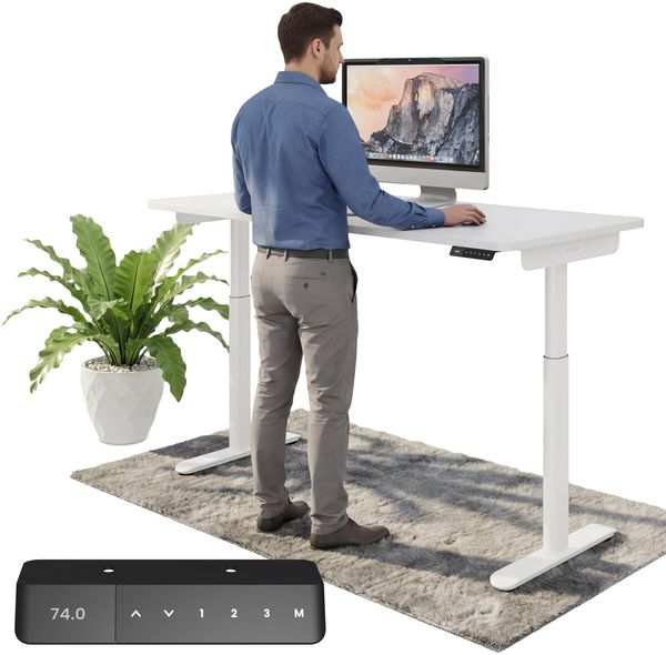 Ergotopia Desktopia One I Elektrisch höhenverstellbarer Schreibtisch I Tischplatte: 120x65cm, Weiß Dekor I Gestell Weiß I Top Preis-Leistung