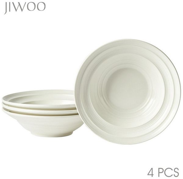 JIWOO Suppenteller 4er Ø21,2 cm, Speiseteller Pastateller Salatteller Dessertteller Plate, (4 St), Keramik Tellerset Weiß mikrowellen- und spülmaschinenfest Ø21,2 cm