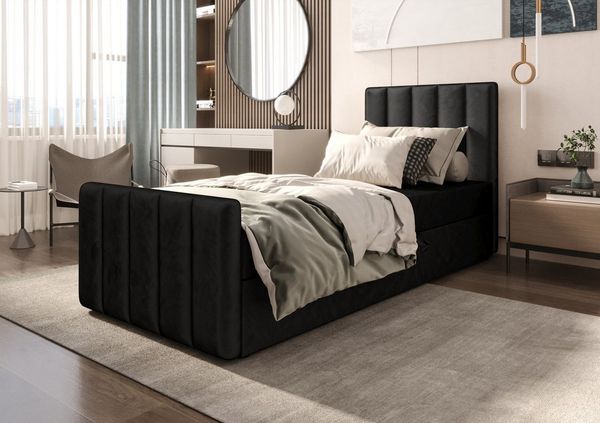 B&B Home 'Adelle V' Boxspringbett mit Bettkasten, Samt, Schwarz, 100x200 cm