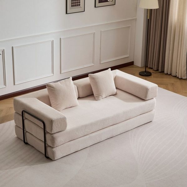 Leawin Loungesofa Faltbares Schlafsofa, bequemes Cord Bodensofa für kleine Räume, 4-in-1 Klappsofa für Wohnzimmer, Schlafzimmer, Büro oder Gäste