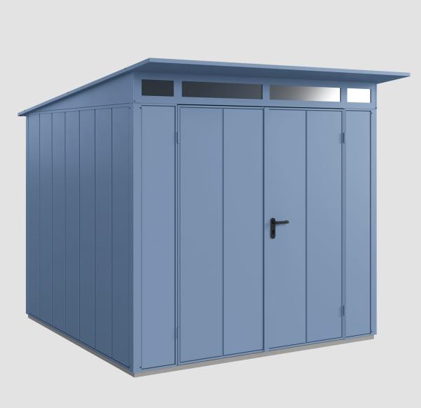 Hörmann Ecostar Metall-Gerätehaus Elegant mit Pultdach Typ 2, 238 x 238 cm , taubenblau, 5,7 m²,2-flüglige Tür