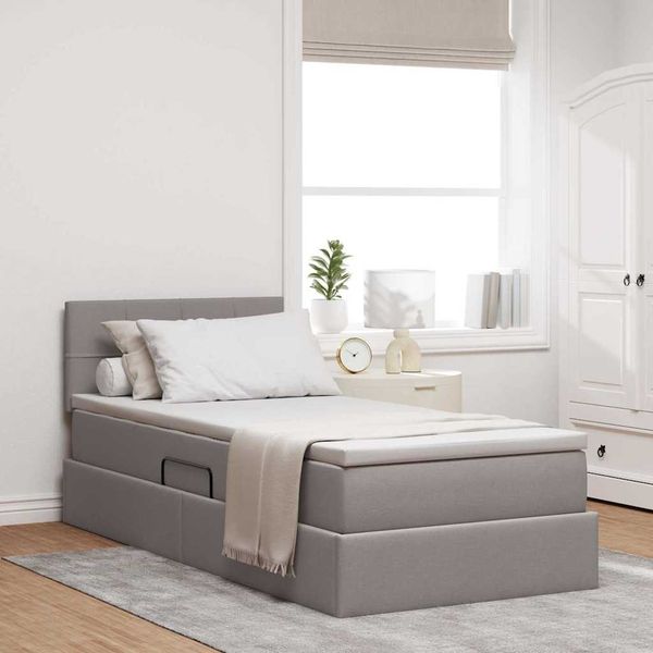 vidaXL Bett mit Stauraum und LED mit Matratze Taupe 100 x 200 cm Stoff 3371127