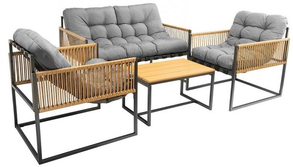 Furnify Gartenlounge-Set WALDHOF 4-teilig Metall Gartenmöbel Set mit Sofa, 2 Sesseln & Tisch, (Set, 4-tlg, Sofa, 2x Sessel, 1x Tisch, Sitzkissen), Mit Sitzkissen inklusive
