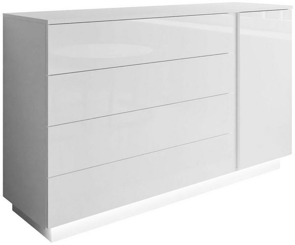 Lookway Kommode LINA II Weiß Hochglanz mit LED, Breite 138cm